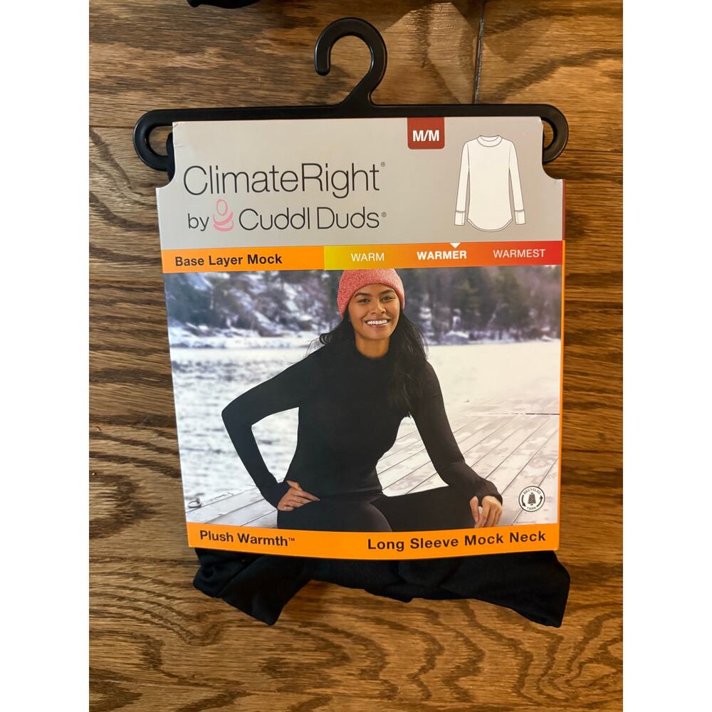 Cuddl Duds ClimateRight Womens Med Base Layer Mock Neck Top Black Plush NEW